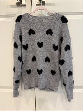 Molly Bracken Gray Sweater with Black Heart Motif